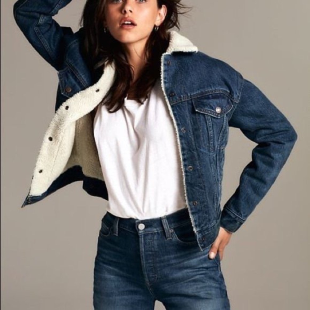 Women's Blue Denim Jacket with Sherpa Lining